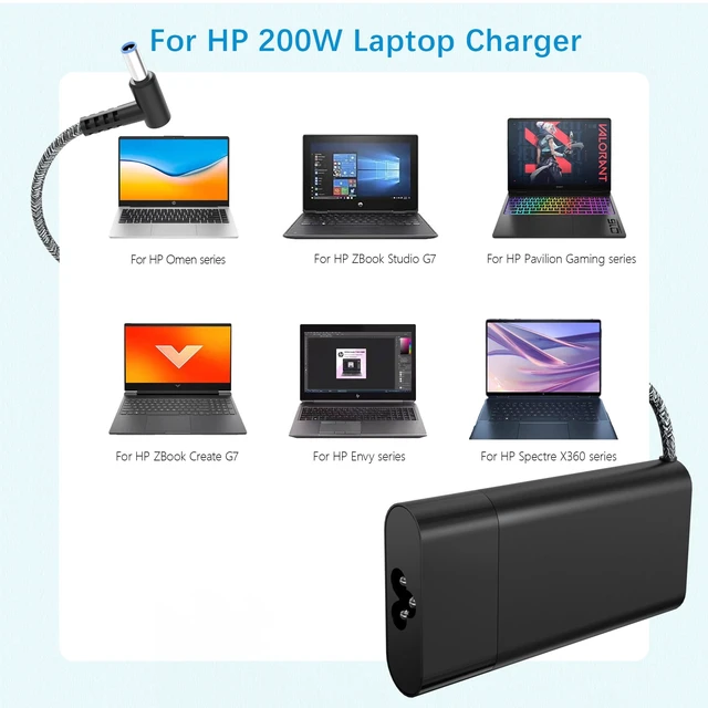 Alt view image 4 of 5 - 200W Laptop Charger for HP Original Omen, Pavilion Gaming 15 16 17, Victus 15 16, ZBook 15 17, ZBook Fury Create Studio Envy 15 2020 TPN-DA10 Gaming Laptop Power Adapter Supply AC Adapter