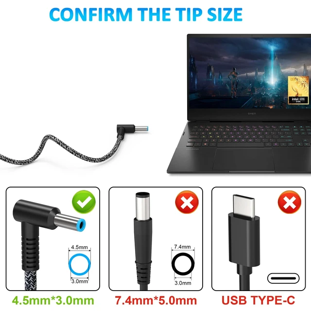 Alt view image 5 of 5 - 200W Laptop Charger for HP Original Omen, Pavilion Gaming 15 16 17, Victus 15 16, ZBook 15 17, ZBook Fury Create Studio Envy 15 2020 TPN-DA10 Gaming Laptop Power Adapter Supply AC Adapter
