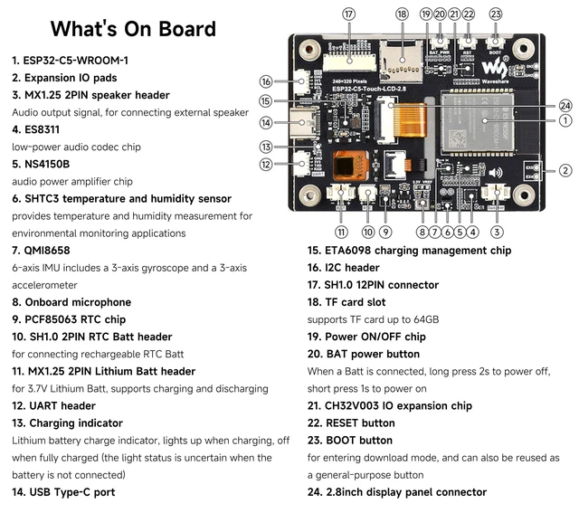 Alt view image 5 of 5 - ESP32-C5 2.8inch IPS Cap Touch Screen Development Board, 240 320 Pixels