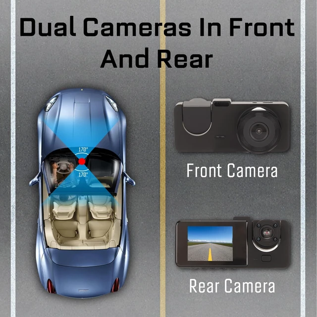 Alt view image 3 of 5 - 4K Dash Cam Front and Rear, 2 Lens Highly Sensitive Dash Camera, 320mAh Circulate Recording, Night Vision, 1080P HD Screen, 170Wide, 24H Parking Monitoring, G Sensor