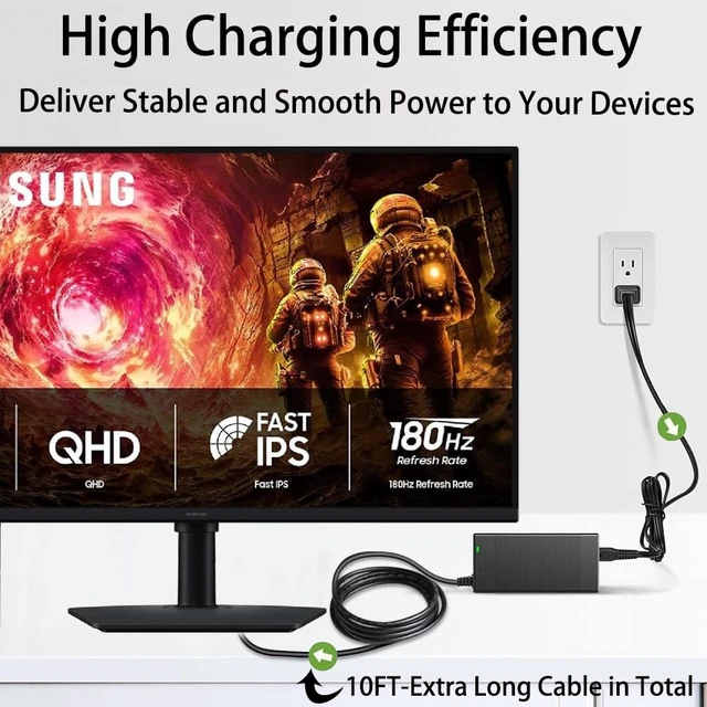 Alt view image 2 of 5 - UL Listed 19V AC/DC Adapter Charger for Samsung S32CG512EN S32CG512E S32CG512ENXZA Odyssey G5 G51C G55C G55A G50F G53F CH71 G7A 27" 32" 34" Curved LED QHD Gaming Monitor Power Supply Cord PSU