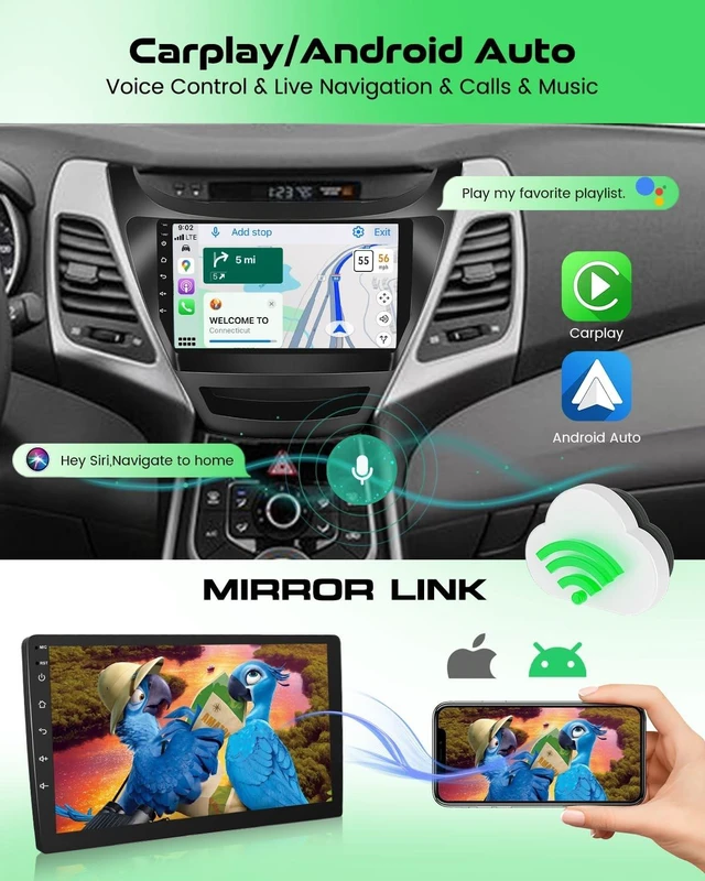 Alt view image 3 of 5 - 9'' Bluetooth 5.2 Car Stereo for Hyundai Elantra 2014-2016