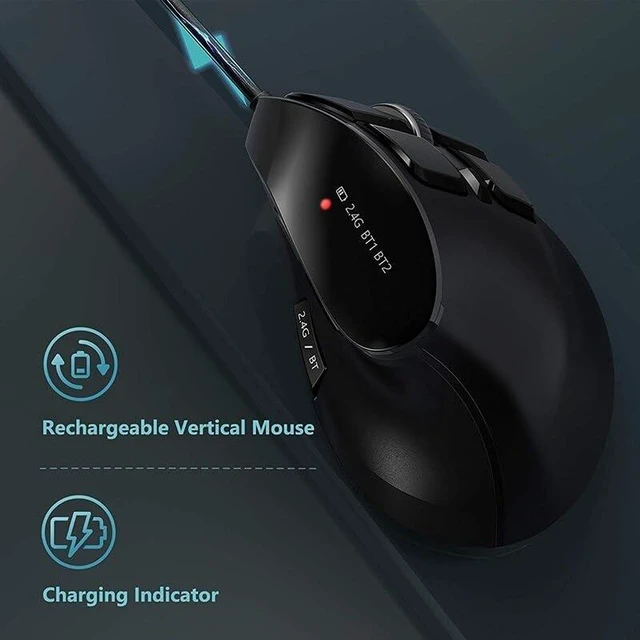 Alt view image 5 of 5 - JOMAA Vertical Ergonomic Wireless Mouse, 2.4G and Bluetooth 5.0/3.0 Dual Mode, Silent, 3 Adjustable DPI Levels, Rechargeable, for Laptop/PC/Mac/iPad/Android