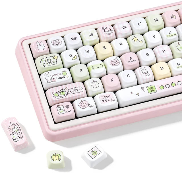 Main image of KEYFLICK PBT Keycaps Pink White Fruit Bunny Cute Key Cap for Cherry MX