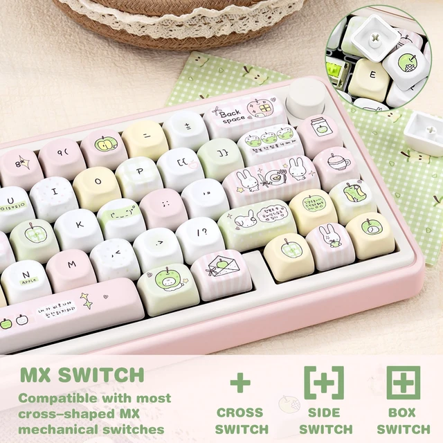 Alt view image 3 of 5 - KEYFLICK PBT Keycaps Pink White Fruit Bunny Cute Key Cap for Cherry MX
