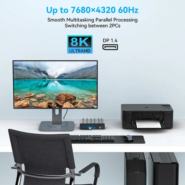 Alt view image 2 of 5 - 8K@60Hz KVM Switch 1 Monitors 2 Computers Displayport 4K@120Hz