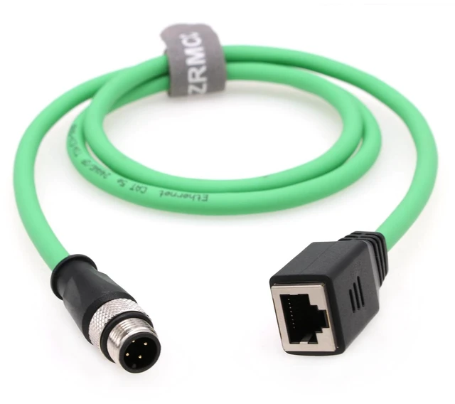 Main image of SZRMCC M12 D-Code 4 Pin Male to RJ45 Female Connector EtherCAT Cable High Flex Cat6 Shielded Waterproof Network Cable for Industrial Camera Sensor Green (4pin Male, 1m)