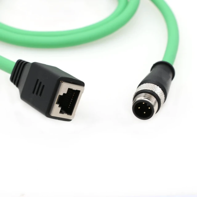 Alt view image 3 of 5 - SZRMCC M12 D-Code 4 Pin Male to RJ45 Female Connector EtherCAT Cable High Flex Cat6 Shielded Waterproof Network Cable for Industrial Camera Sensor Green (4pin Male, 1m)