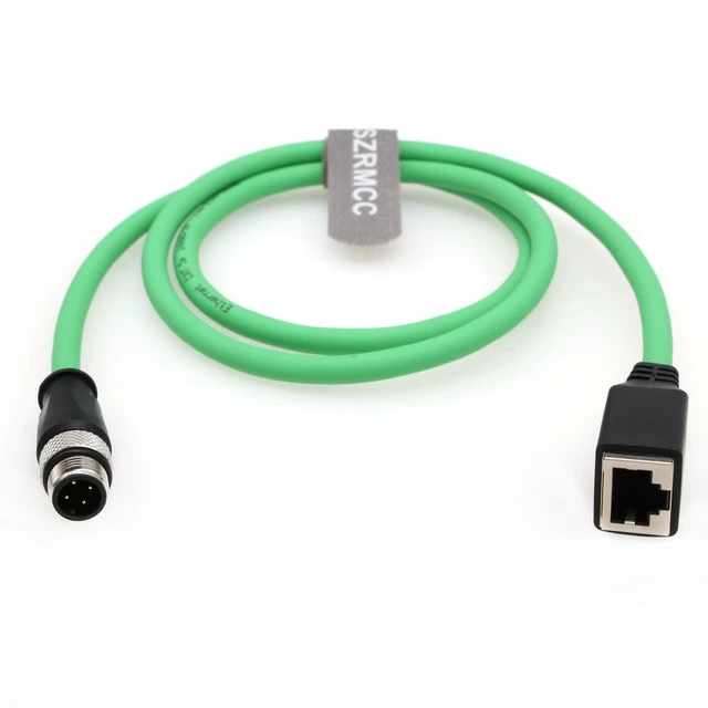 Alt view image 4 of 5 - SZRMCC M12 D-Code 4 Pin Male to RJ45 Female Connector EtherCAT Cable High Flex Cat6 Shielded Waterproof Network Cable for Industrial Camera Sensor Green (4pin Male, 1m)