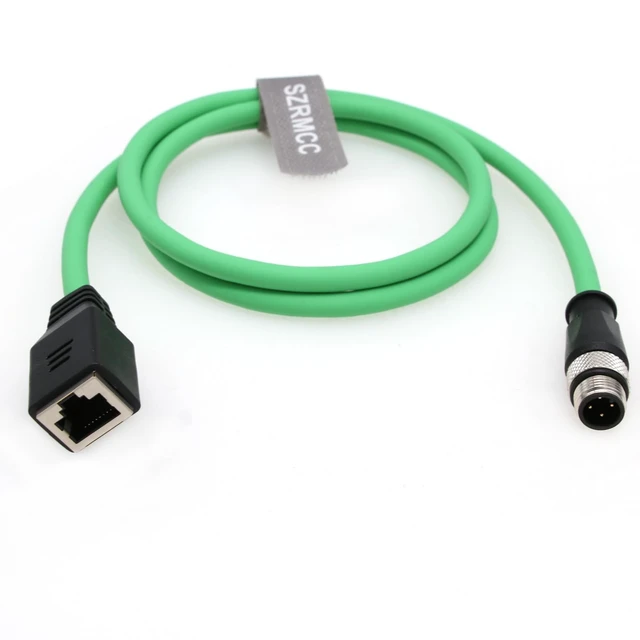 Alt view image 5 of 5 - SZRMCC M12 D-Code 4 Pin Male to RJ45 Female Connector EtherCAT Cable High Flex Cat6 Shielded Waterproof Network Cable for Industrial Camera Sensor Green (4pin Male, 1m)