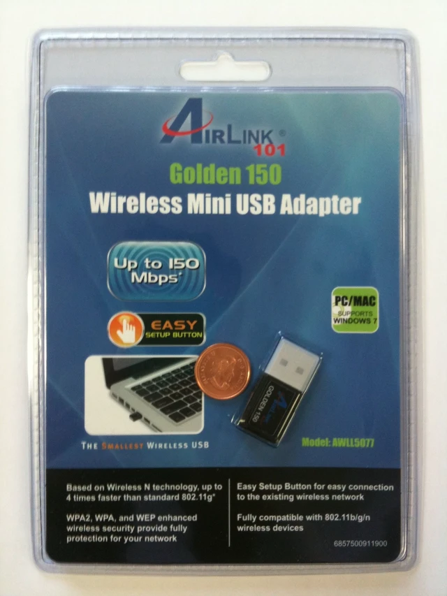 Alt view image 2 of 2 - Airlink101 AWLL5077 Golden 150Mbps Wireless Mini USB Adapter
