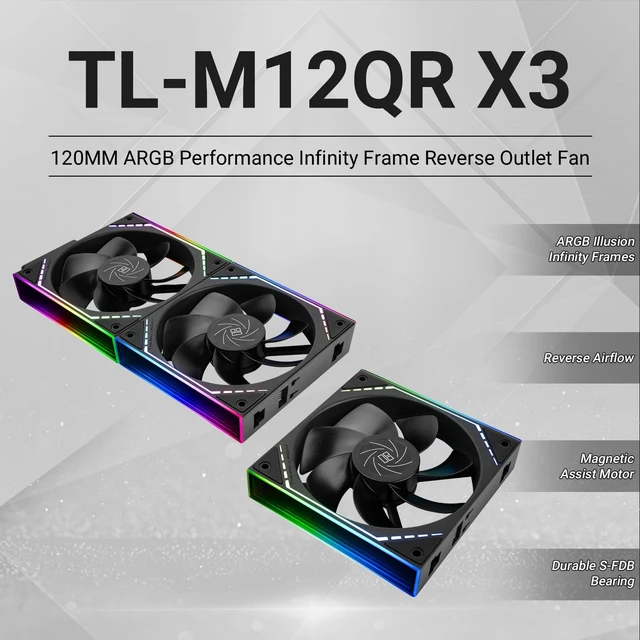 Alt view image 2 of 5 - Thermalright TR TL-M12QR X3 CPU Fan Wireless Splicing 120mm Case Cooler, PWM Connector Silent Computer Cooling with S-FDB Bearing, Building Blocks PC Fan with ARGB Mirror Light Effec
