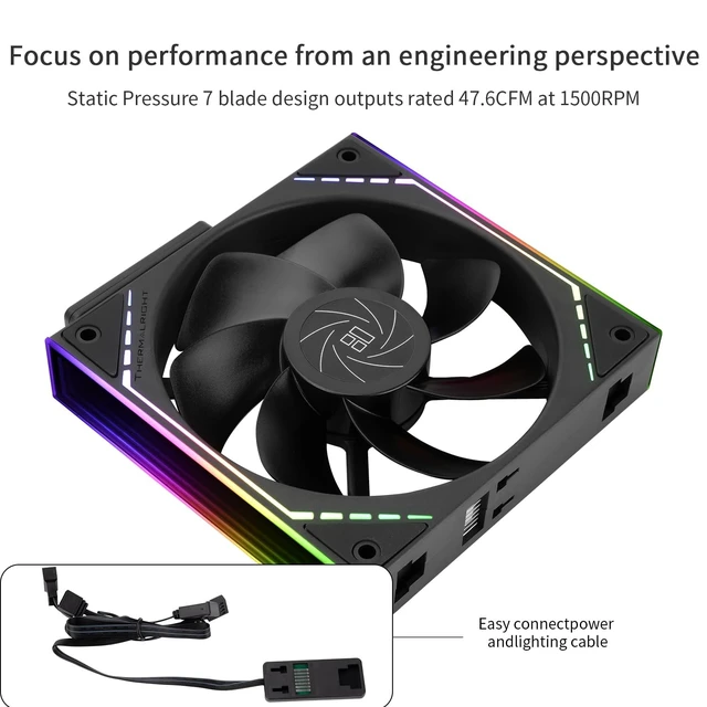 Alt view image 3 of 5 - Thermalright TR TL-M12QR X3 CPU Fan Wireless Splicing 120mm Case Cooler, PWM Connector Silent Computer Cooling with S-FDB Bearing, Building Blocks PC Fan with ARGB Mirror Light Effec