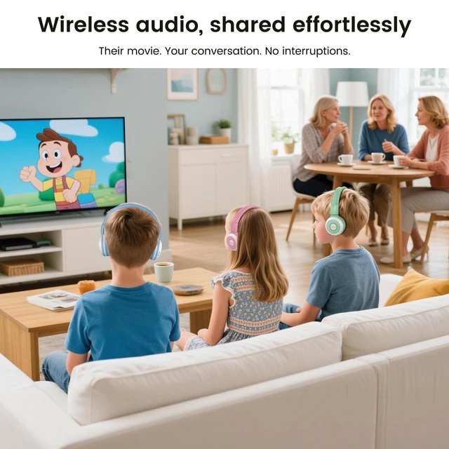 Alt view image 3 of 5 - SIMOLIO Manyshare Kids Wireless Headphones with Case & Mic, Audio Sharing