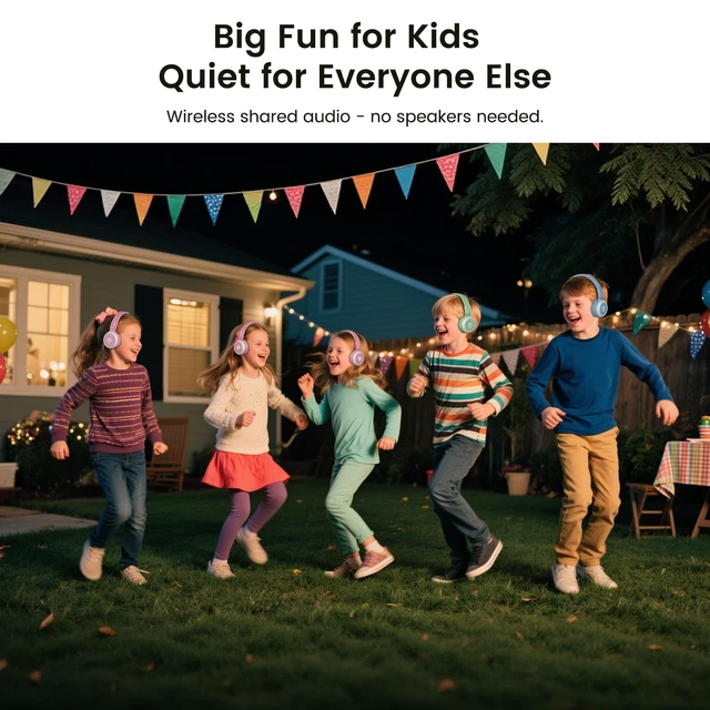 Alt view image 2 of 5 - SIMOLIO Manyshare Kids Wireless Headphones with Case & Mic, Audio Sharing