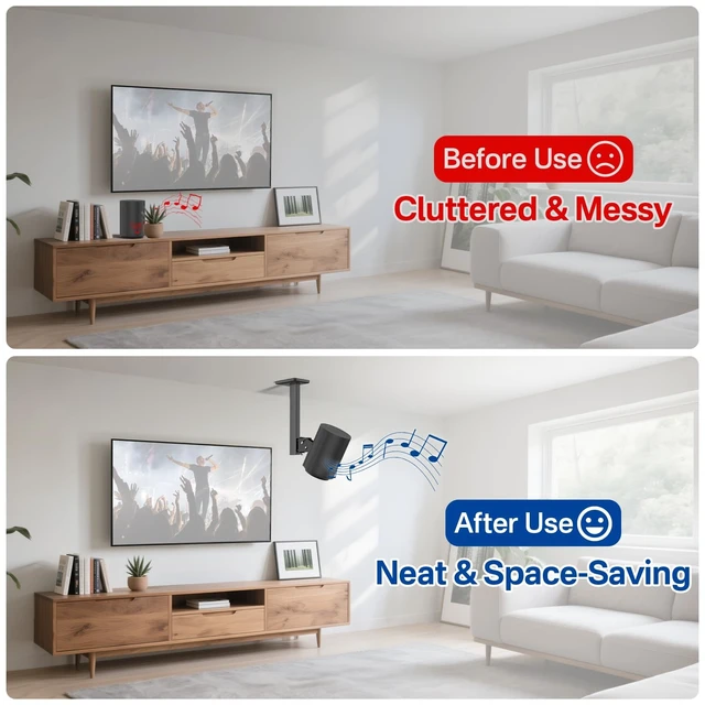 Alt view image 5 of 5 - 2 Pack Speaker Mount for Sonos Era 100 and Era 100 SL Ceiling Mount Tilt +15/-30 & Swivel 90 Adjustable for Sonos Era 100 Mounting for Better Sound Included Screw Kits Easy to Install, Black