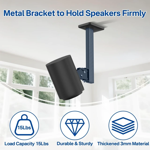 Alt view image 4 of 5 - 2 Pack Speaker Mount for Sonos Era 100 and Era 100 SL Ceiling Mount Tilt +15/-30 & Swivel 90 Adjustable for Sonos Era 100 Mounting for Better Sound Included Screw Kits Easy to Install, Black