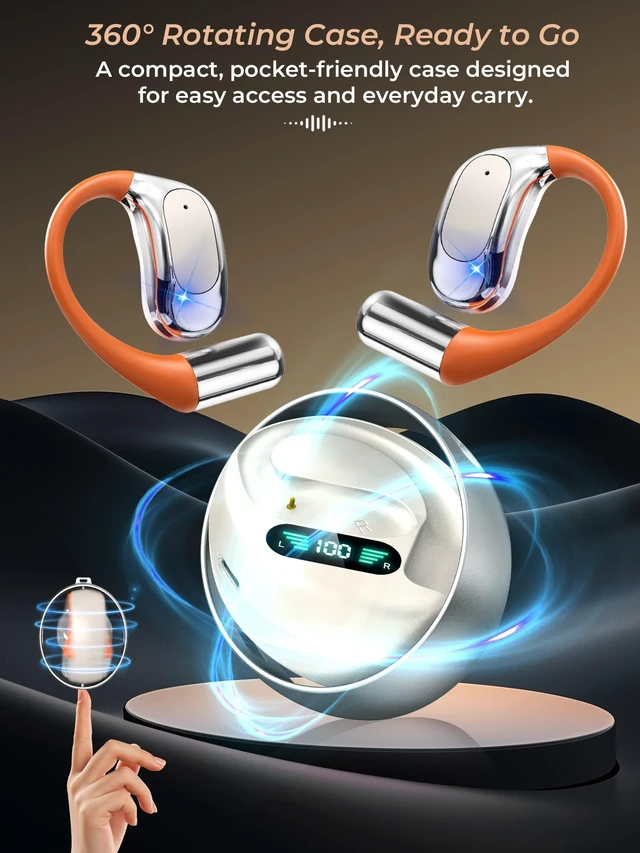 Alt view image 3 of 5 - Nosgur Open Ear Earbuds Bluetooth 6.0, Over Ear Wireless Earbuds that Dont Go in Ear, Running Headphones with Microphone, IPX7 Waterproof Workout Earbuds, 360 Rotatable Fidget Case with Lanyard