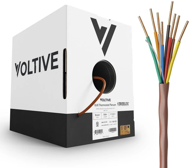 Main image of Voltive 18/8 Thermostat Wire, Plenum CL3P, Brown, 500ft - 18AWG, 8 Conductors, Solid Bare Copper, UL Listed - V-1322-1