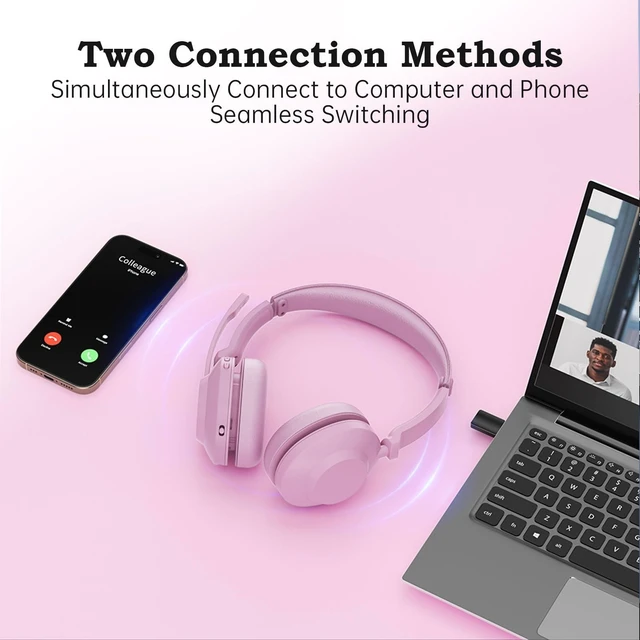 Alt view image 4 of 5 - AxiomEar Bluetooth Wireless Headset with Mic for Work, Advanced Noise Reduction Microphone, Clear Calls - Comfortable On-Ear Headphones, Bluetooth 5.3, Applicable to Laptop, PC, Zoom, Office(Pi
