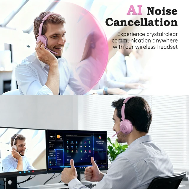 Alt view image 2 of 5 - AxiomEar Bluetooth Wireless Headset with Mic for Work, Advanced Noise Reduction Microphone, Clear Calls - Comfortable On-Ear Headphones, Bluetooth 5.3, Applicable to Laptop, PC, Zoom, Office(Pi