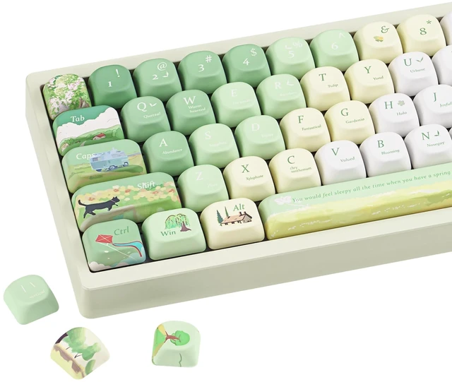 Main image of ZERRIOY 130 Keys PBT Dye-Sublimation Green Botanical Theme Cute Keycap