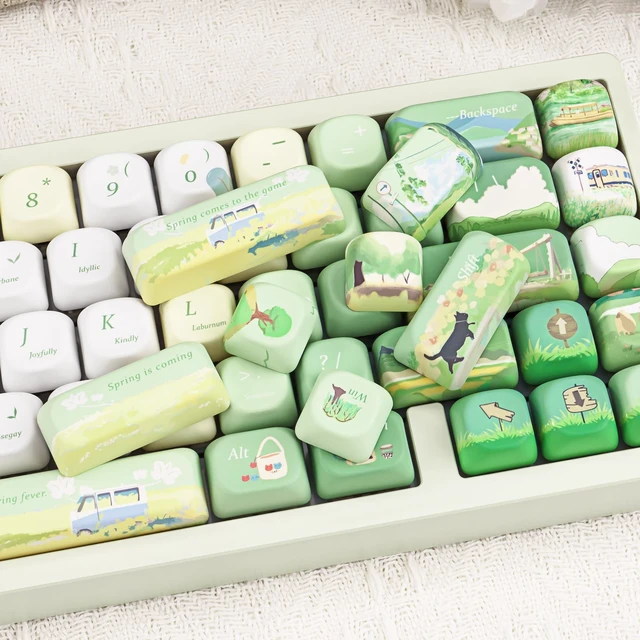 Alt view image 4 of 5 - ZERRIOY 130 Keys PBT Dye-Sublimation Green Botanical Theme Cute Keycap