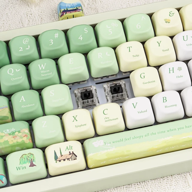 Alt view image 3 of 5 - ZERRIOY 130 Keys PBT Dye-Sublimation Green Botanical Theme Cute Keycap
