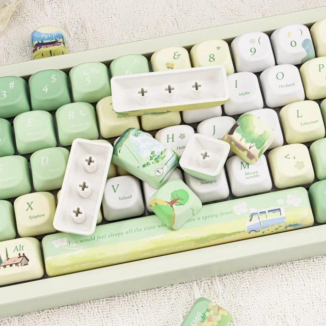 Alt view image 5 of 5 - ZERRIOY 130 Keys PBT Dye-Sublimation Green Botanical Theme Cute Keycap