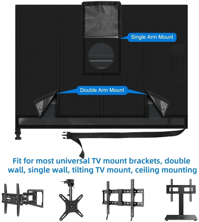 Alt view image 4 of 5 - Outdoor TV Cover 60 to 65 inch Waterproof,600D Heavy Duty Full Protection TV Covers with Front Zipper for Outside Flat Screen TV,Black,Cover Size 58"W x 37"H x 5"D,Fit for Standard Mounts and Stands