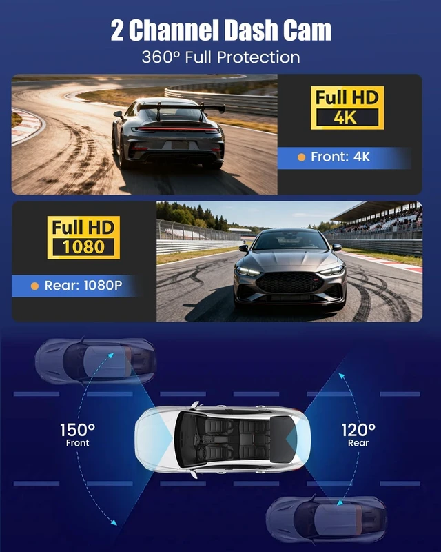 Alt view image 2 of 5 - 9.66" IPS Touchscreen Dash Cam Front and Rear with WiFi & App