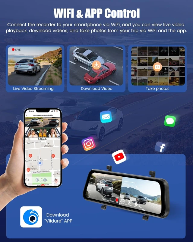 Alt view image 3 of 5 - 9.66" IPS Touchscreen Dash Cam Front and Rear with WiFi & App
