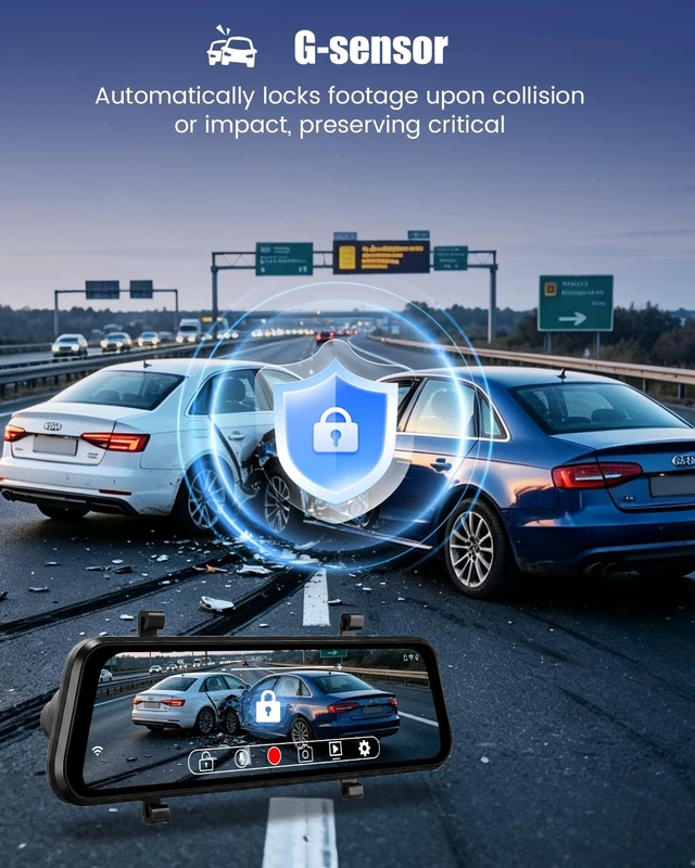 Alt view image 5 of 5 - 9.66" IPS Touchscreen Dash Cam Front and Rear with WiFi & App