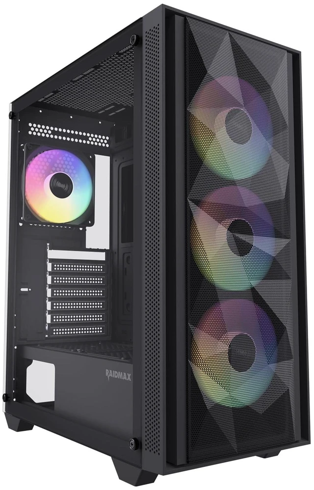 Main image of RAIDMAX V217 ATX Mid Tower Mesh Gaming PC Case, High Airflow Front Panel Design, 4X 120mm ARGB Fans Pre-Installed, Tempered Glass Side Panel, Supports 305mm GPU / 240mm Radiator (Black)