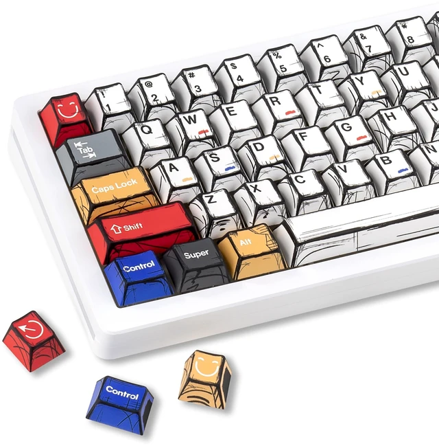 Main image of GEKUCAP White Manga Japanese Style Cherry Profile Keycaps
