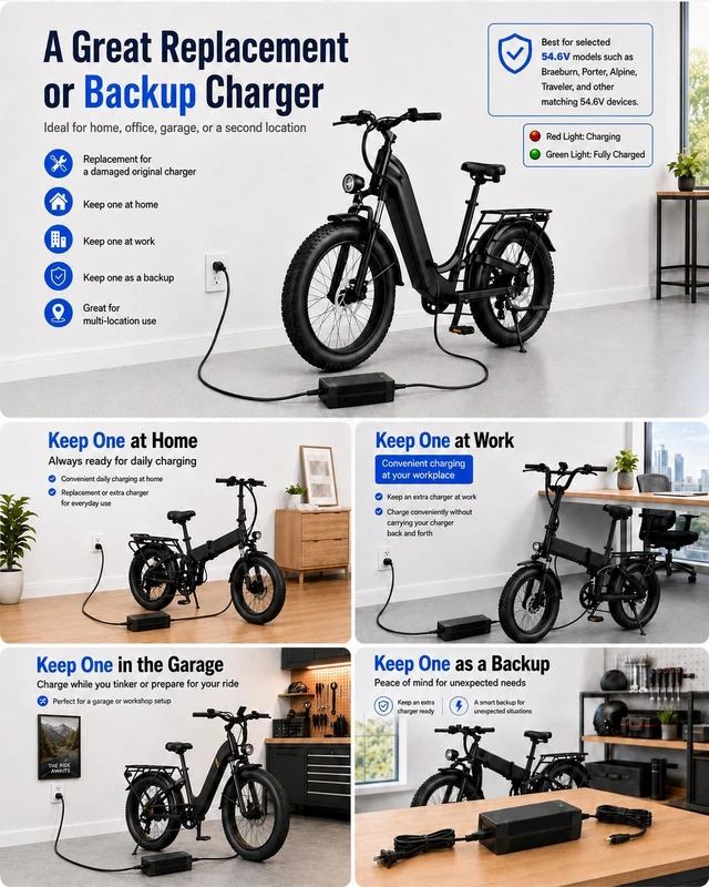 Alt view image 3 of 5 - VHBW 54.6V Charger Compatible with Ride1up Portola,Turris, Cafe Cruiser,700 Series,LMTD V1 and V2,Core-5,500 Series Electric Bike