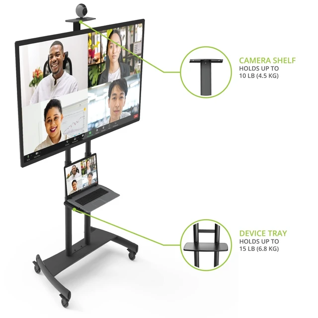 Alt view image 3 of 5 - Kanto MTM86PL Height Adjustable Rolling TV Stand for Most 55" - 86" TVs and Interactive Displays - Supports TVs up to 200lbs - Includes a top Shelf and Keyboard Tray - Max VESA 800x500