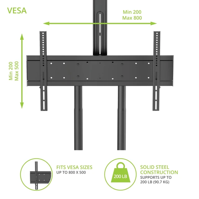 Alt view image 2 of 5 - Kanto MTM86PL Height Adjustable Rolling TV Stand for Most 55" - 86" TVs and Interactive Displays - Supports TVs up to 200lbs - Includes a top Shelf and Keyboard Tray - Max VESA 800x500