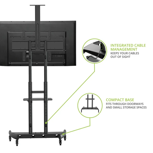 Alt view image 4 of 5 - Kanto MTM86PL Height Adjustable Rolling TV Stand for Most 55" - 86" TVs and Interactive Displays - Supports TVs up to 200lbs - Includes a top Shelf and Keyboard Tray - Max VESA 800x500