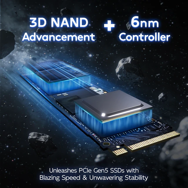Alt view image 3 of 5 - Bestoss NVMe M.2 2280 SSD 2TB Internal Gen5, Up to 14000MB/s, DRAM Cache