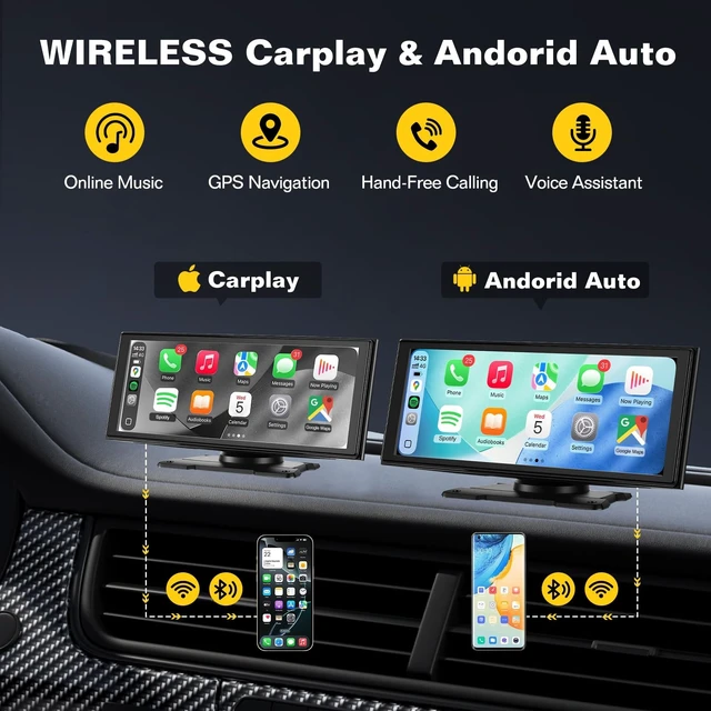 Alt view image 2 of 5 - Stihoze 10.26'' Wireless CarPlay Screen for Car, Apple CarPlay & Android Auto, 4K Dash Cam & 1080P Backup Camera, Car Stereo HD Touchscreen, Mirror Link & Navigation