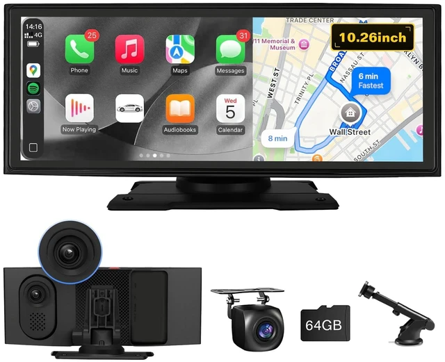 Main image of Stihoze 10.26'' Wireless CarPlay Screen for Car, Apple CarPlay & Android Auto, 4K Dash Cam & 1080P Backup Camera, Car Stereo HD Touchscreen, Mirror Link & Navigation