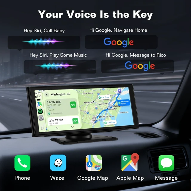 Alt view image 3 of 5 - Stihoze 10.26'' Wireless CarPlay Screen for Car, Apple CarPlay & Android Auto, 4K Dash Cam & 1080P Backup Camera, Car Stereo HD Touchscreen, Mirror Link & Navigation