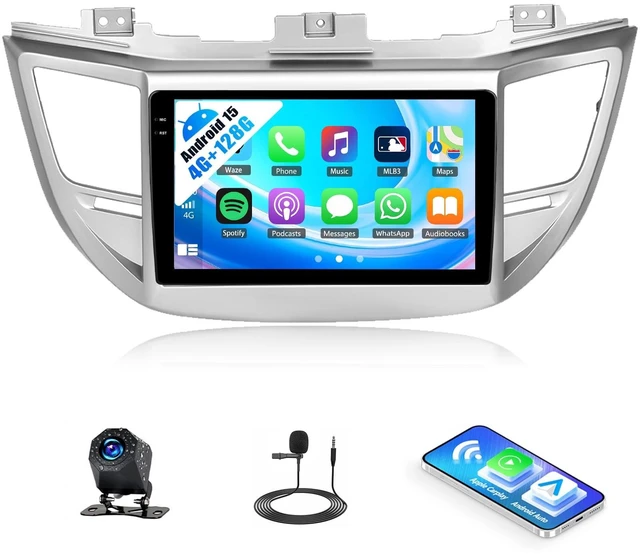 Main image of Android 15 4G+128G for Hyundai Tucson 2015-2018 Car Stereo Radio with Wireless CarPlay Android Auto, 9 1280 * 720P IPS Touchscreen, Bluetooth-5.0, GPS,WiFi, AHD Rear Cam,DSP, 32-EQ, Split Scree
