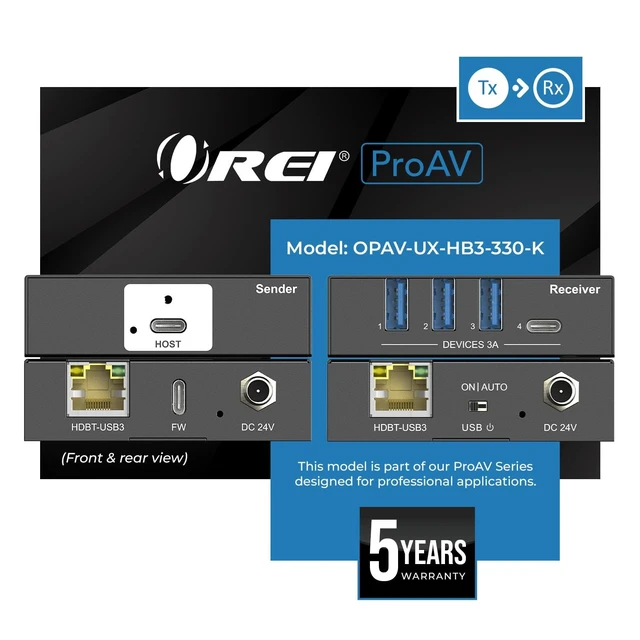 Alt view image 2 of 5 - OREI ProAV USB 3.2 HDBaseT Extender 330ft Over CAT6 USB-C to USB-A 5Gbp POC