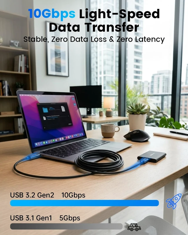 Alt view image 3 of 5 - USB C Fiber Optic Cable 65 FT, 10Gbps High Speed Active Long USB C Cable
