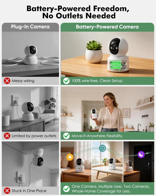 Alt view image 2 of 5 - Battery Powered Indoor Camera Wireless 2 Pack with 2.5K Color Night Vision