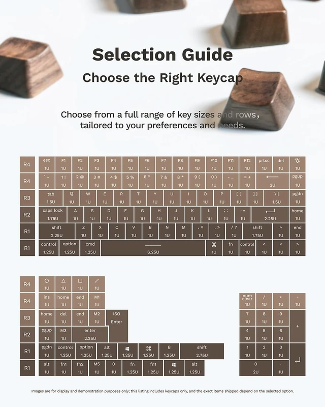 Alt view image 2 of 5 - Loha Custom Black Walnut Wood Keycaps, 60% 80% 100% Keyboard 16-Key Set