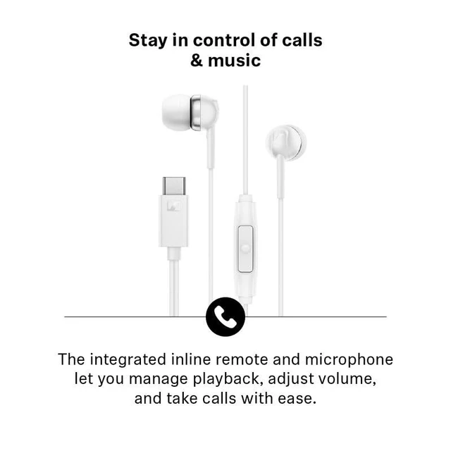 Alt view image 3 of 5 - Sennheiser CX 80U in-Ear Headphones, USB C Connection, White