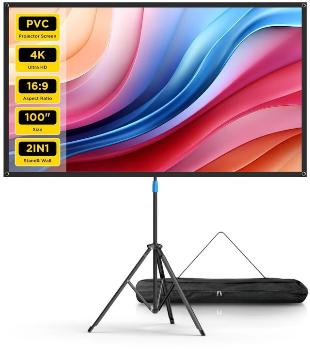 Main image of Projector Screen with Stand, 100 Inch Portable Projector Screen Outdoor Indoor, 1.2 Gain Fiberglass Projection Screen, 16:9 Outdoor Movie PVC Screen with Carrying Bag for Movie Night(White Screen)